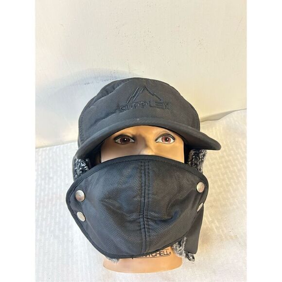 Supplex trapper fur-lined hat face guard pilots cap black - Picture 3 of 5